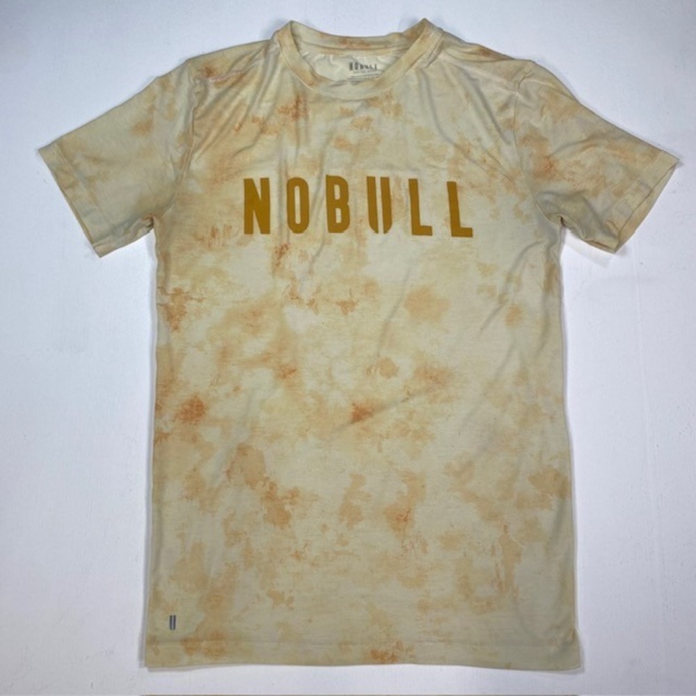 NOBULL Mens Small Performance Tie Dye T-Shirt Orange Tan Logo Graphic‎ Tee S